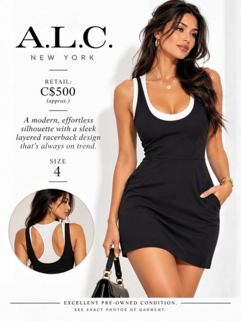 A.L.C. Racerback Dress. Black & White Mini Dress Size 4